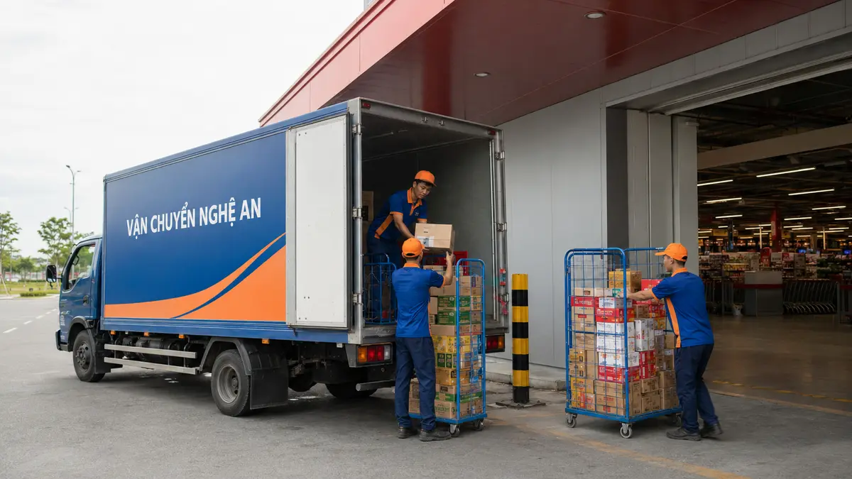 Xe Vận Chuyển Nghệ An giao hàng vào siêu thị
