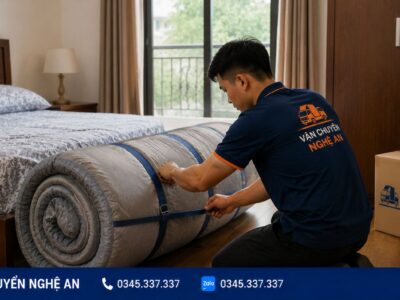 Cuộn đệm khi chuyển nhà trọn gói từ Nghệ An đi Hưng Yên - Vận Chuyển Nghệ An
