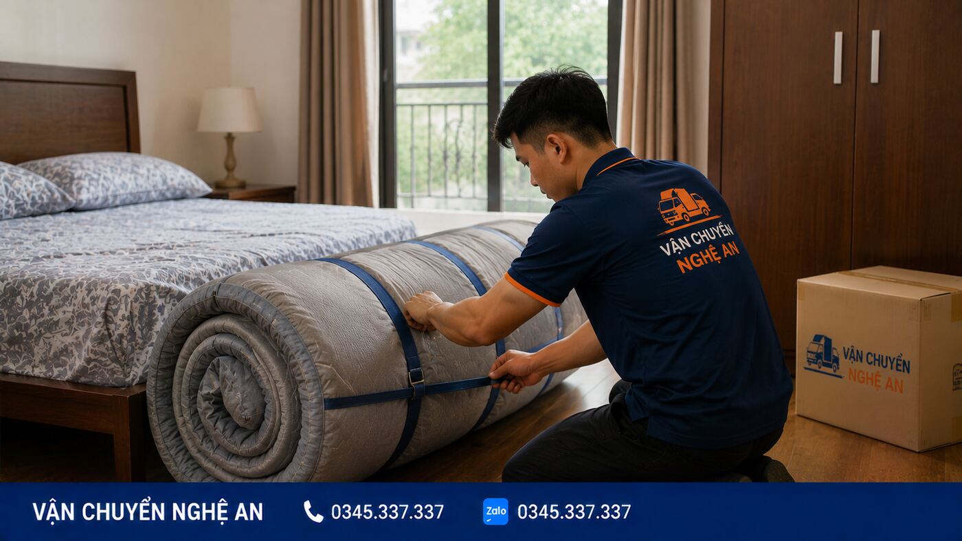 Cuộn đệm khi chuyển nhà trọn gói từ Nghệ An đi Hưng Yên - Vận Chuyển Nghệ An