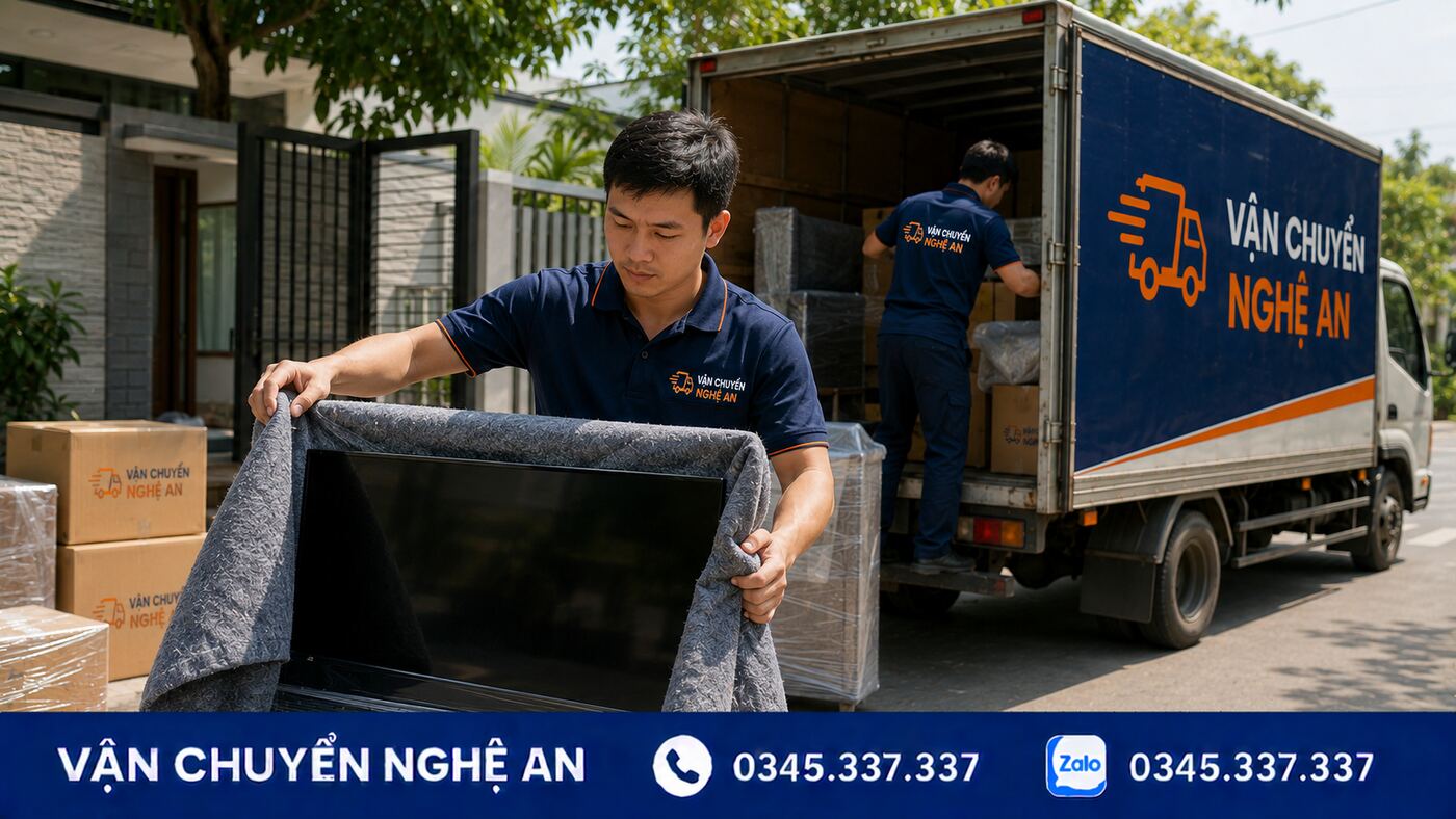Nhân viên bốc xếp đồ đạc lên xe tải khi chuyển nhà trọn gói từ Nghệ An đi Phú Thọ - Vận Chuyển Nghệ An