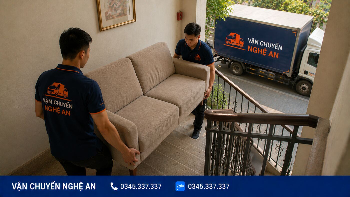 Nhân viên khiêng sofa chuyển nhà trọn gói từ Nghệ An đi Hà Tĩnh - Vận Chuyển Nghệ An