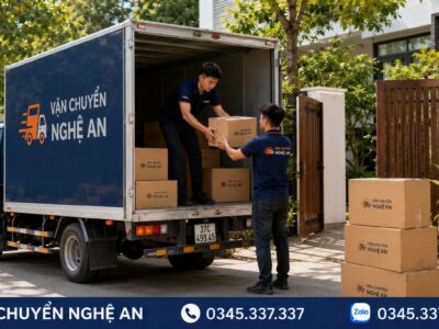 Nhân viên bốc xếp thùng đồ chuyển nhà trọn gói từ Nghệ An đi Bắc Ninh lên xe tải - Vận Chuyển Nghệ An
