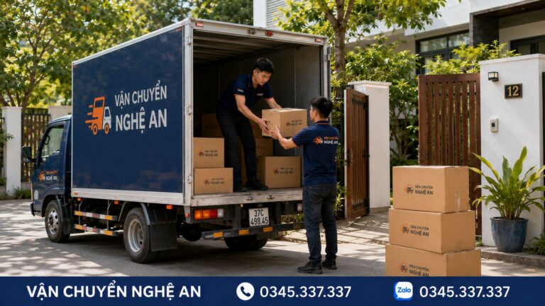 Nhân viên bốc xếp thùng đồ chuyển nhà trọn gói từ Nghệ An đi Bắc Ninh lên xe tải - Vận Chuyển Nghệ An