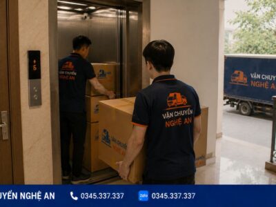 Bốc đồ trong thang máy chung cư khi chuyển nhà trọn gói từ Nghệ An đi Hải Phòng - Vận Chuyển Nghệ An