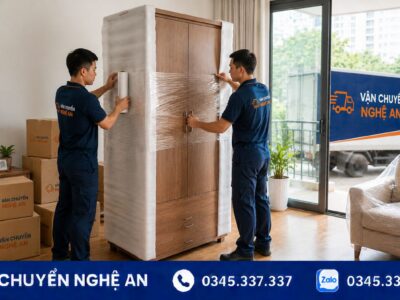 Nhân viên bọc tủ đồ khi chuyển nhà trọn gói từ Nghệ An đi Bắc Ninh - Vận Chuyển Nghệ An