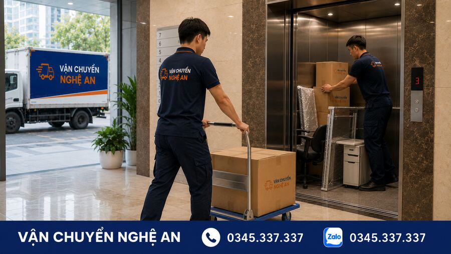 Bốc xếp hàng hoá lên xe, vận chuyển tại các toà nhà văn phòng