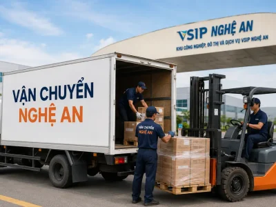 Vận chuyển hàng từ Hà Nội vào KCN Nam Cấm - xe nâng giao hàng tại khu công nghiệp