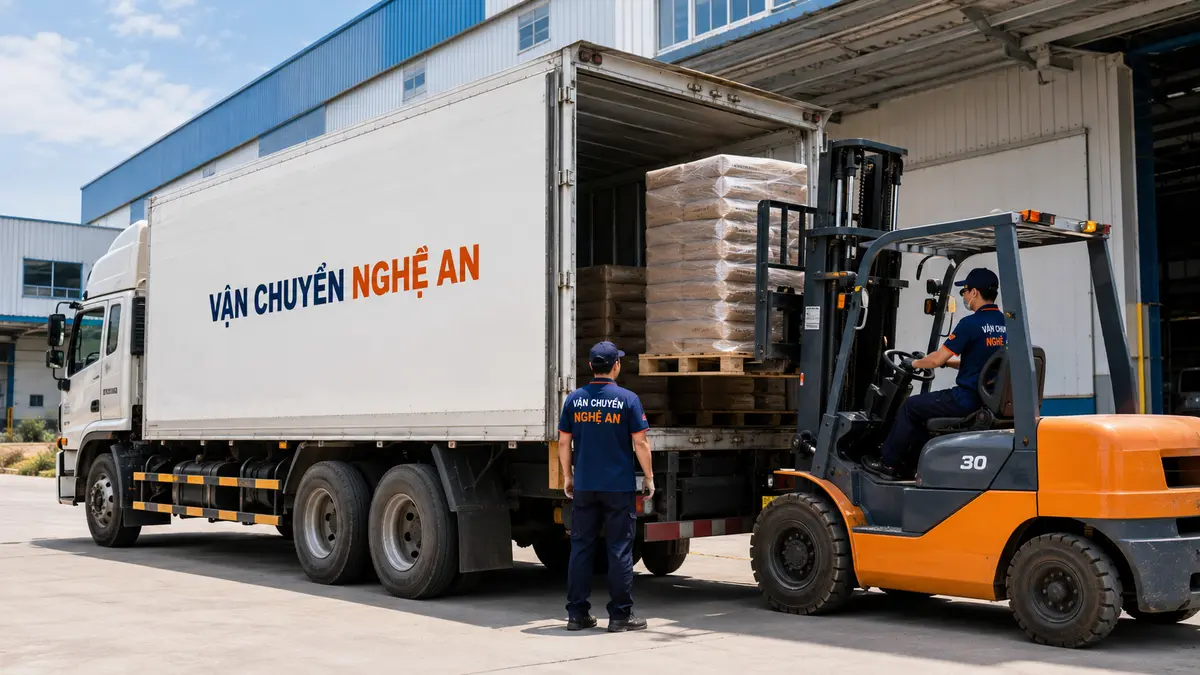 Lưu kho và phát hàng theo lịch từ Thái Nguyên về Nghệ An - xe tải giao hàng tại loading dock