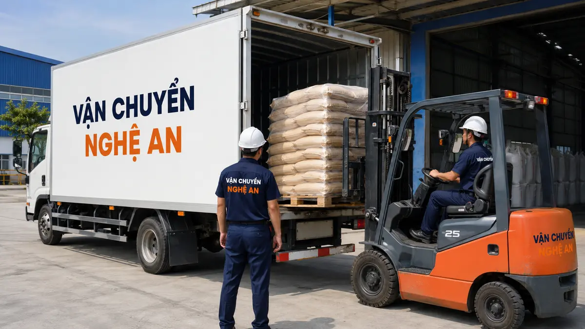 Lưu kho và phát hàng theo lịch từ Phú Thọ về Nghệ An - xe nâng chuyển pallet vào kho