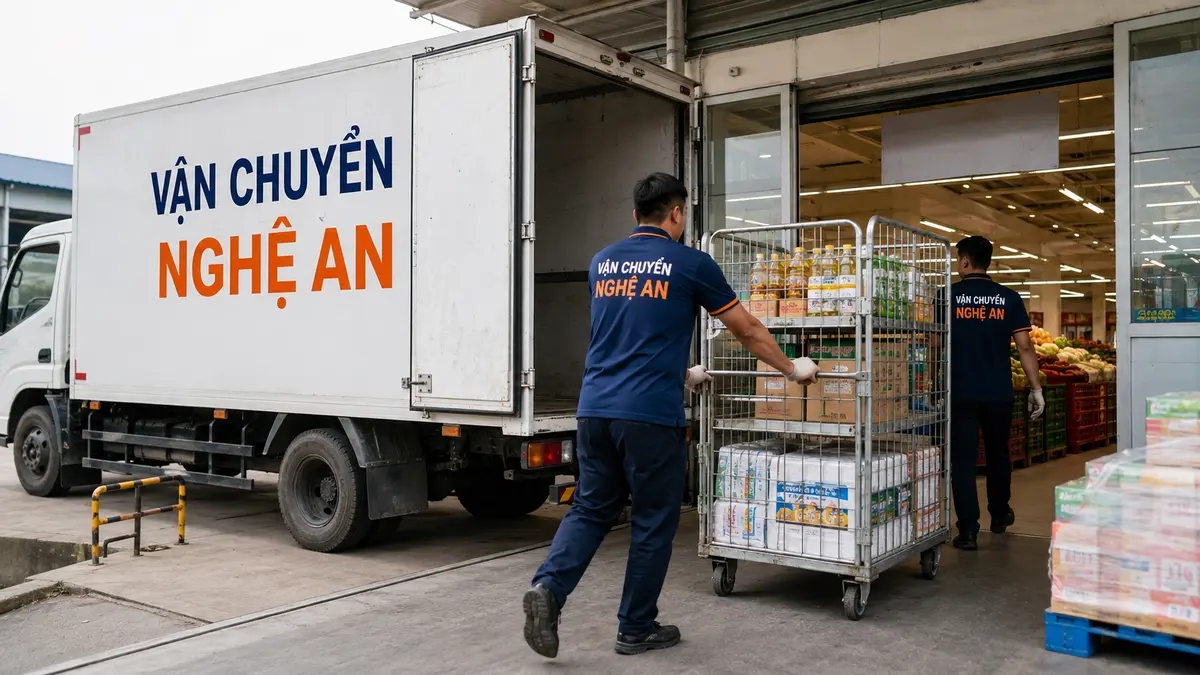 Giao rau củ vào kho siêu thị khi vận chuyển hàng từ Phú Thọ về Nghệ An