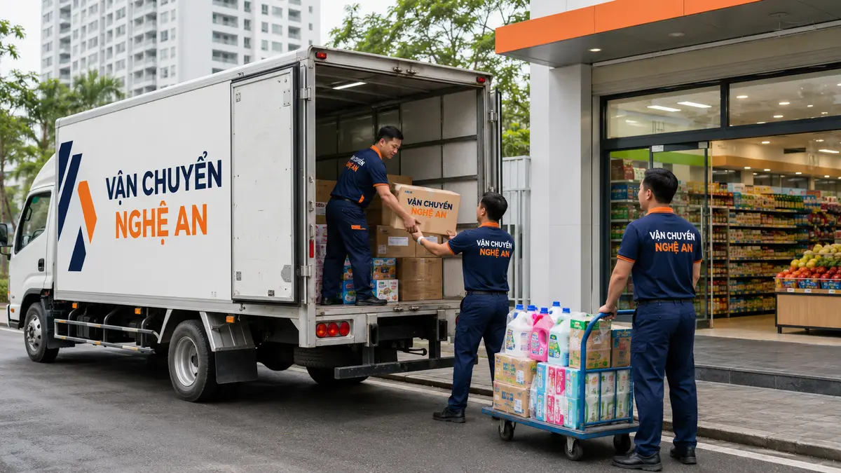 Giao hàng tại siêu thị mini ở Vinh khi vận chuyển từ Hưng Yên về Nghệ An