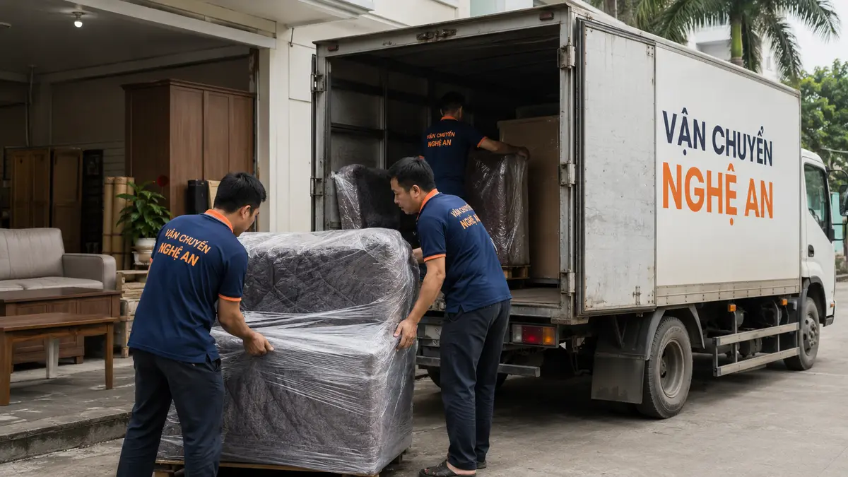 Vận chuyển đồ nội thất từ Hưng Yên về Nghệ An - bọc sofa trước khi vận chuyển