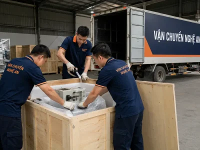 Vận chuyển máy móc thiết bị từ Ninh Bình về Nghệ An - đóng kiện gỗ bảo vệ máy