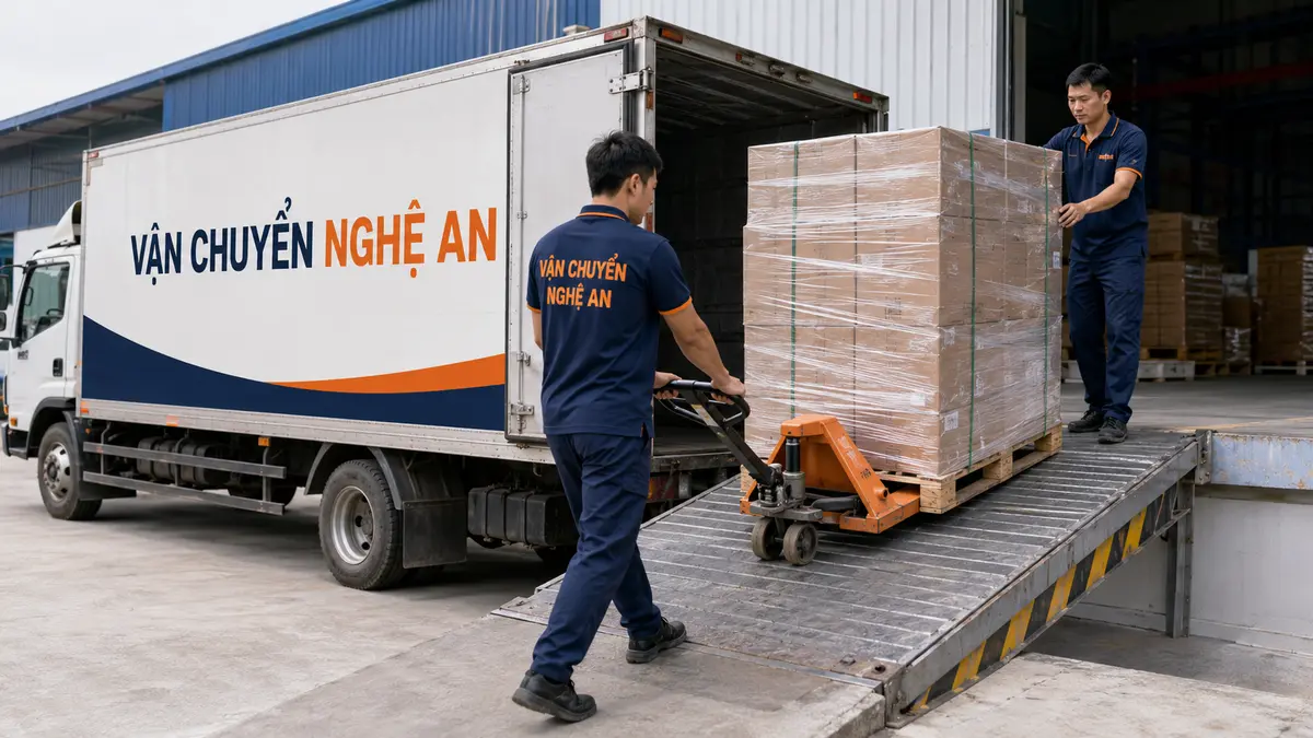 Lưu kho và phát hàng theo lịch từ Nghệ An đi Ninh Bình - xe nâng tay kéo pallet xuống kho