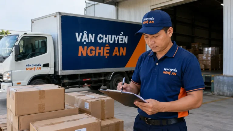Vận chuyển hàng từ Hưng Yên vào KCN Bắc Vinh - tài xế kiểm tra phiếu giao hàng