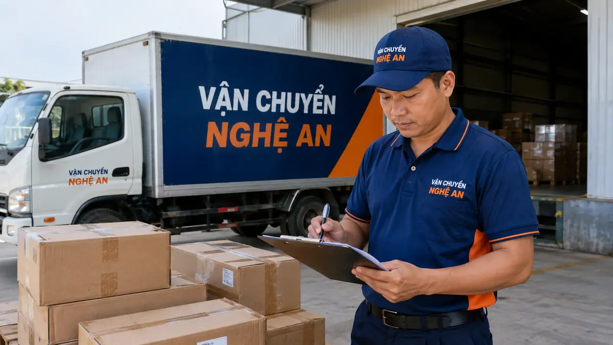 Tài xế kiểm tra phiếu giao hàng từ Bắc Ninh vào GO Vinh