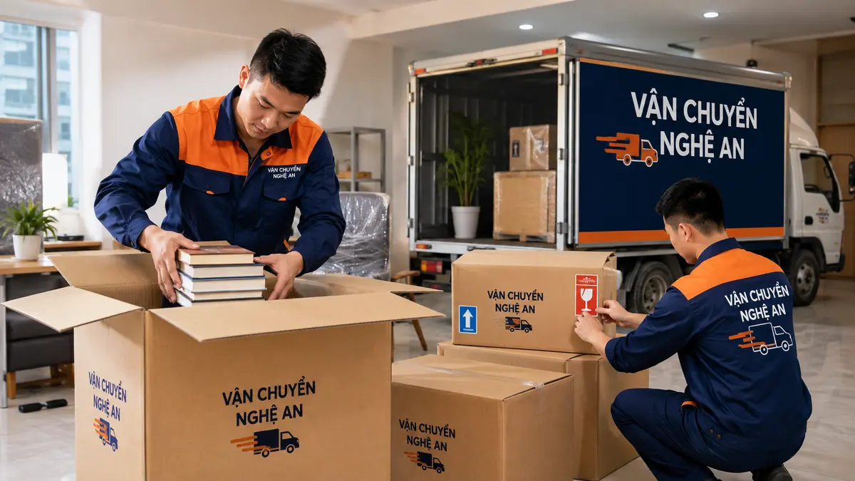 Đóng gói sách vở vào thùng khi chuyển nhà từ Hải Phòng về Nghệ An