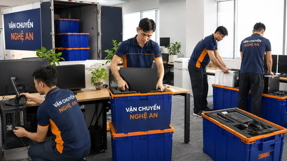 Đóng gói máy tính văn phòng khi chuyển văn phòng trọn gói từ Hà Tĩnh về Nghệ An