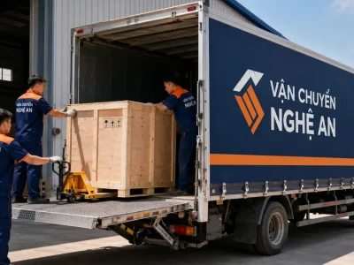 Vận chuyển máy móc thiết bị từ Ninh Bình về Nghệ An - xếp kiện lên xe bao chuyến