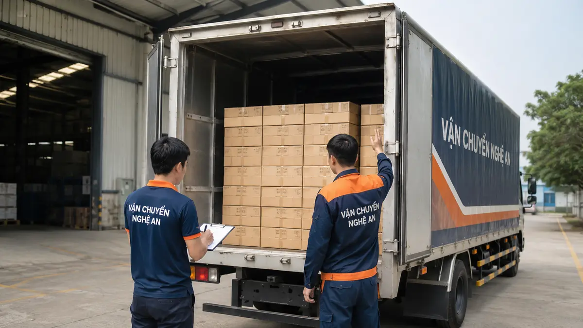 Vận chuyển hàng từ Thái Nguyên vào KCN Bắc Vinh - kiểm đếm lô hàng nguyên xe