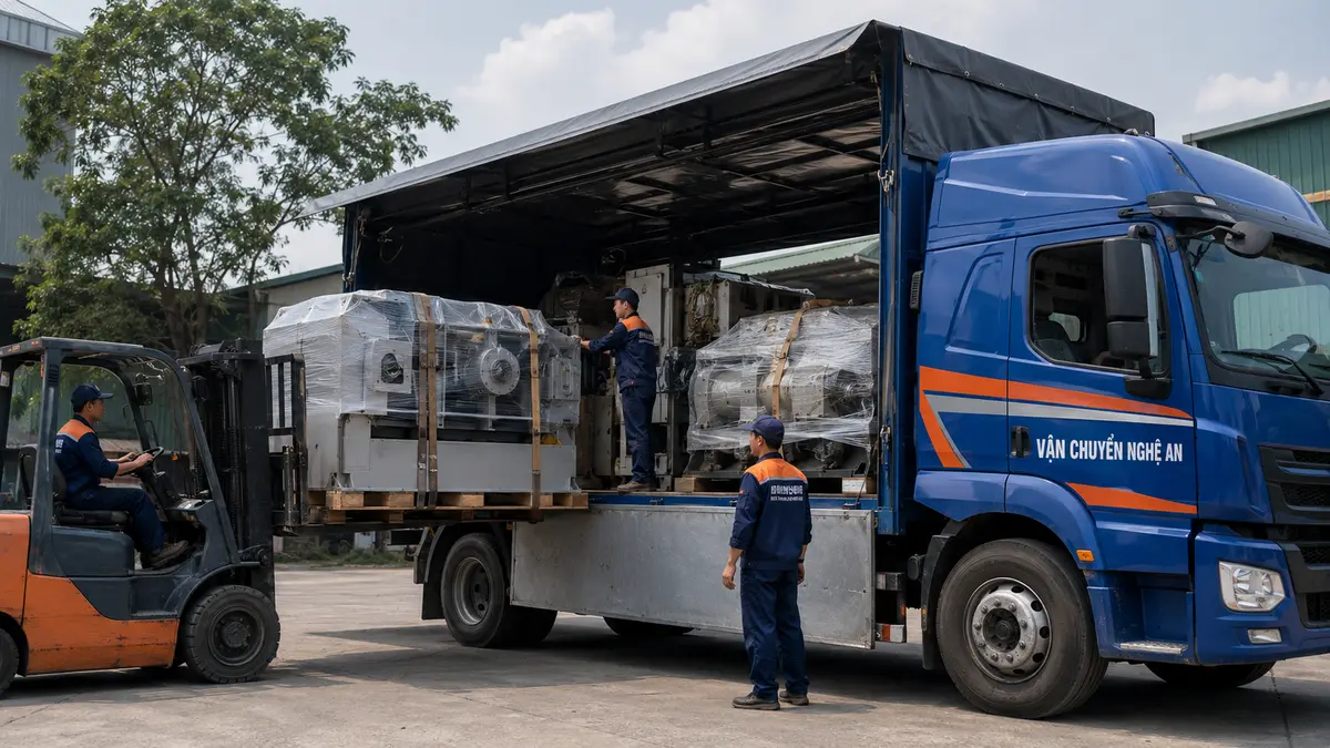 Vận chuyển nhanh từ Thái Nguyên đi Nghệ An - xe tải VCNA bốc xếp hàng